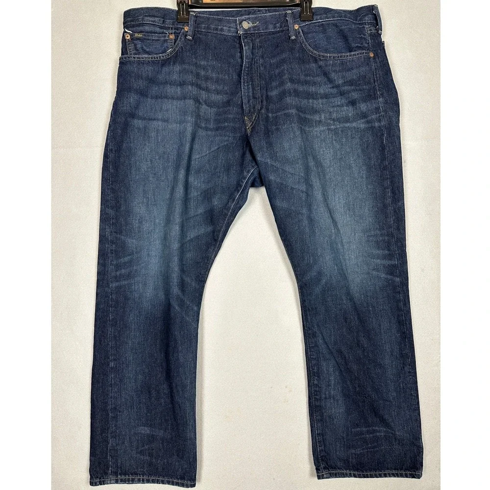Polo Ralph Lauren Hampton Jeans Mens 42X30 Relaxed Straight Leg Distressed Denim